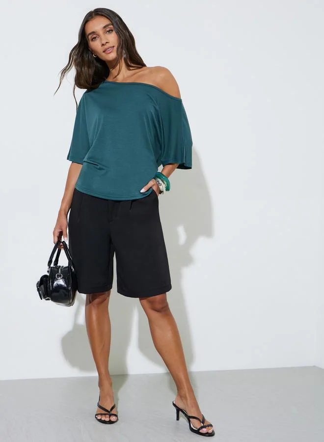 ستايلي Green Plain One Shoulder Regular Fit T-shirt