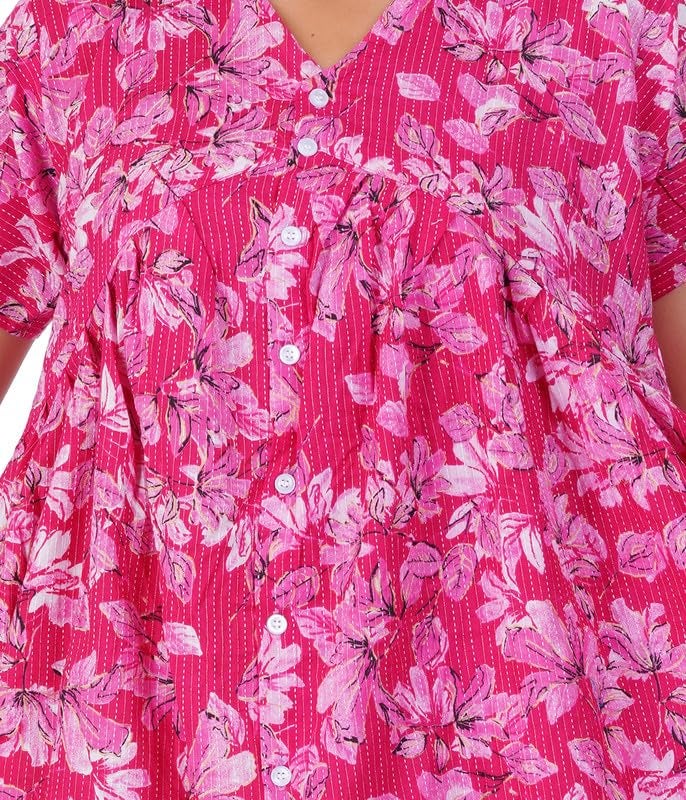 MENMAII Women's Pleated/AliaCut (L to 4XL)- Front Open/Button Down/Maternity/Feeding/Elderly/Hospital Use Short Length Dress -[Dark Pink ] - Image 4