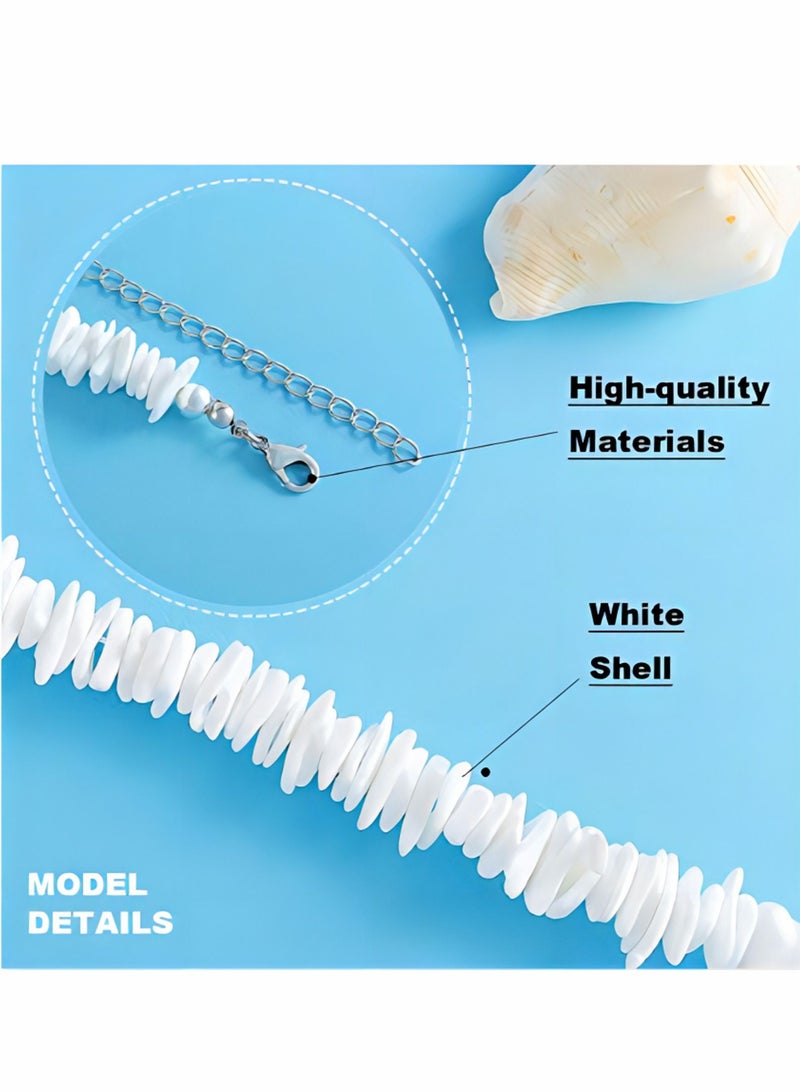 KASTWAVE Puka Shell Necklace, 2 Pcs Boho Cowrie Shell Choker White Clam Chip Surfer Necklaces, Beach Puka Seashell Necklaces with Extended Chain Adjustabale Weave Jewelry for Women Men Girls Boys - Image 5