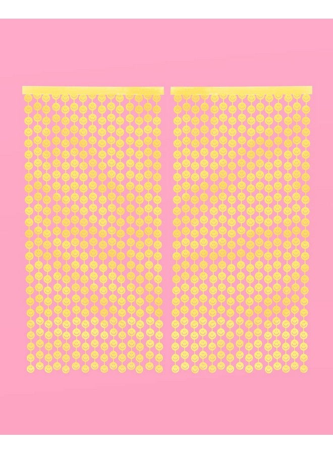 إكس أو مجموعة ستائر مبتسمة من رقائق الفويل لتزيين الحفلات مكونة من 2 زينة لحفلات أعياد الميلاد الباستيل السعيدة وحفلات توديع العزوبية وحفلات استقبال المولود باللون الأصفر - Image 3