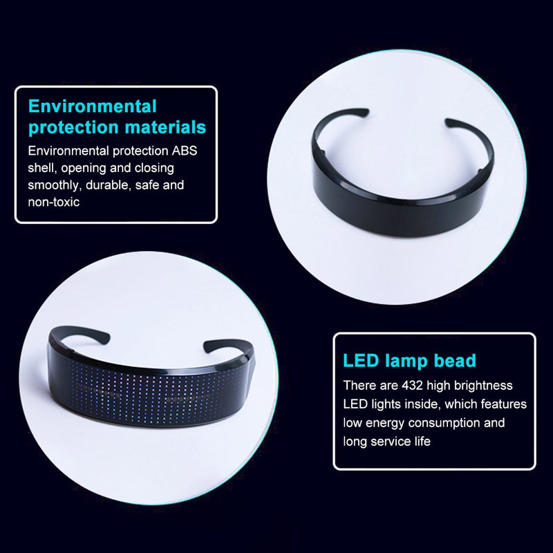 Led Light Up Glasses: Black Frame, Bt App Control - Music Rhythm Sync, Usb Rechargeable Luminous Glasses for Rave Festivals, Costume Parties, Night Clubs - Image 2