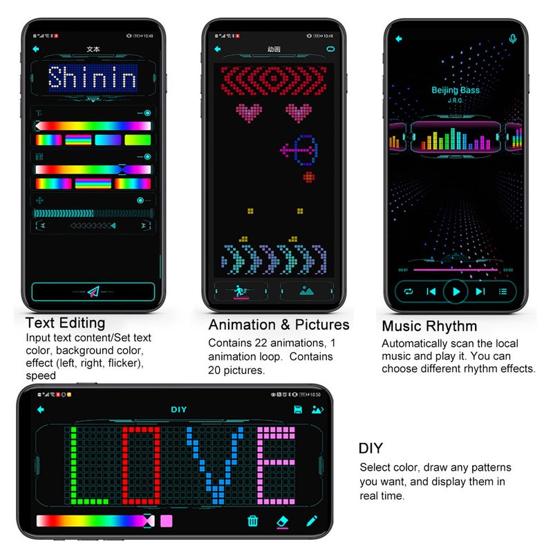 Led Light Up Glasses: Black Frame, Bt App Control - Music Rhythm Sync, Usb Rechargeable Luminous Glasses for Rave Festivals, Costume Parties, Night Clubs - Image 5
