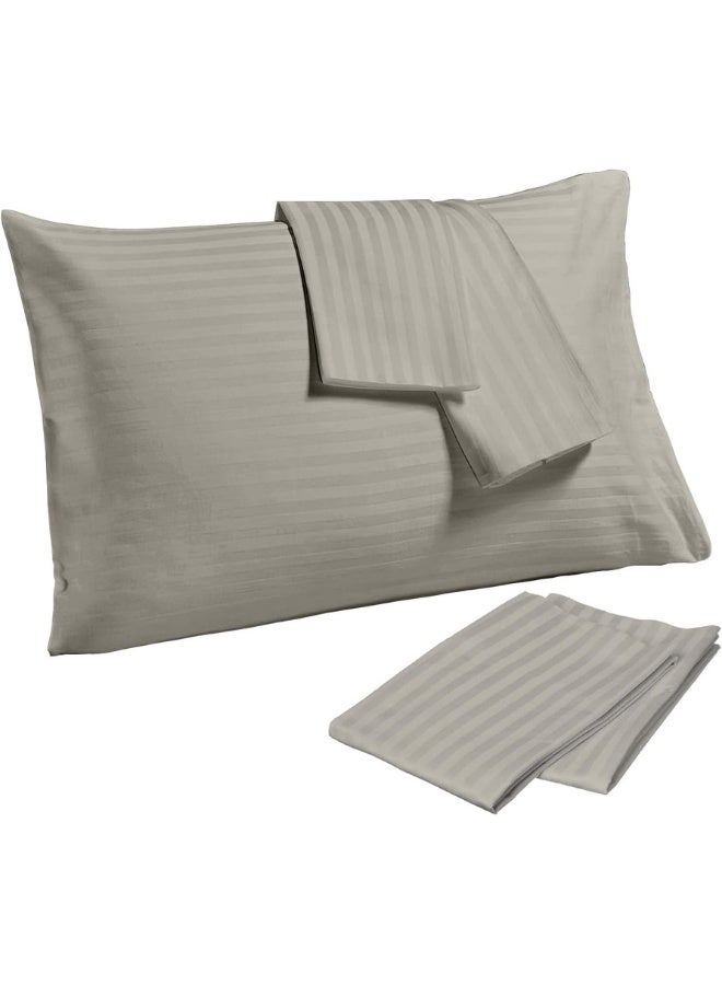 Hotel Linen Klub PACK of 4 Standard Pillowcases- Luxurious 100% Cotton 250TC Sateen with Elegant 1 cm Stripe Design, Size: 50 x 75 cm, Soft Cream for a Touch of Sophistication in Your Bedroom