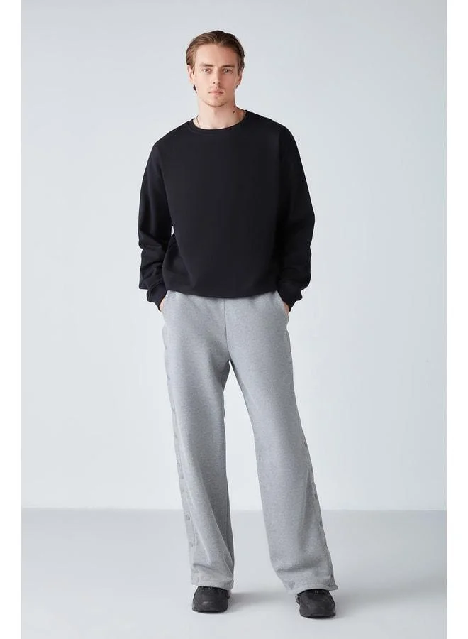 GRIMELANGE Stephan Men's Ultra-Soft Winter Fabric 3-Ply Organic Cotton Knit Oversized Black Sweatshirt.