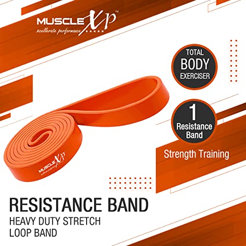 MuscleXP Dr Fitness+ Natural Rubber Heavy Duty Stretch Resistance Loop Band For Full Body Exerciser, Physical Therapy - Orange, 35-48 kg - Image 2