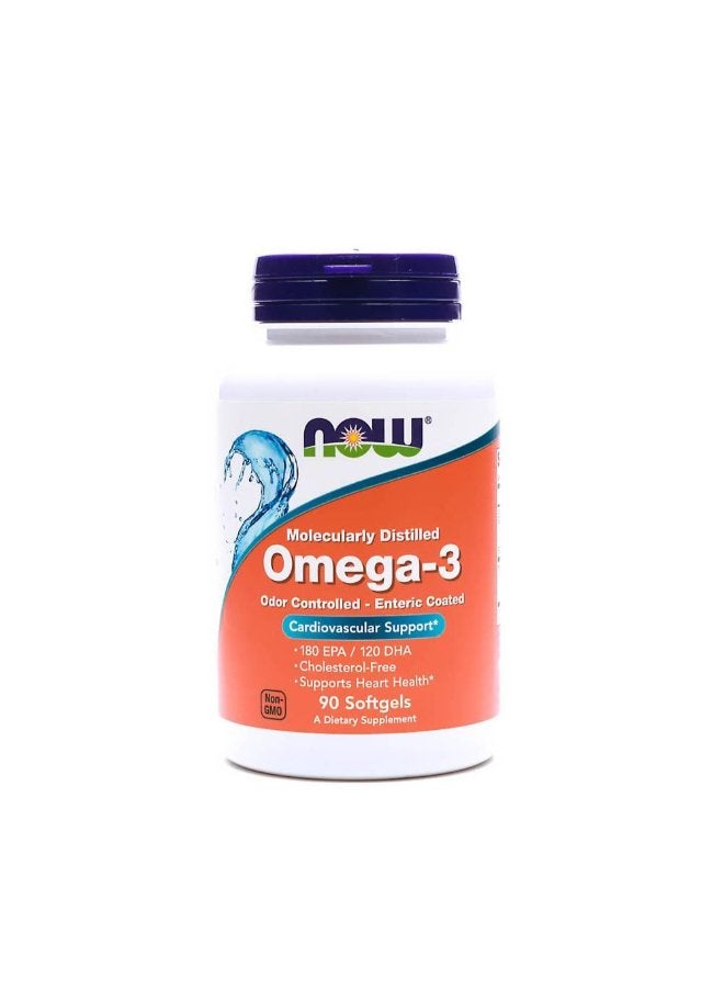 Now Molecularly Distilled Omega-3 Odor Controlled-Enteric Coated Cardiovascular Support 90 Softgels - Image 1