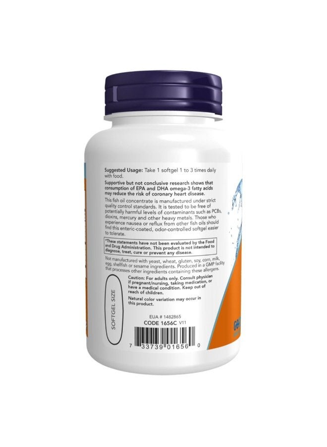 Now Molecularly Distilled Omega-3 Odor Controlled-Enteric Coated Cardiovascular Support 90 Softgels - Image 3