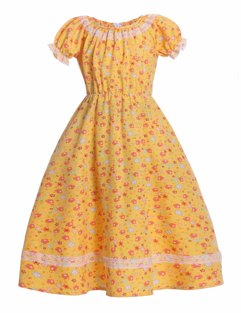 Vibsion Girls Pioneer Prairie Costume Pilgrim Dress Kids Floral Colonial Village Girl Costumes Bonnet Apron Set - Image 3