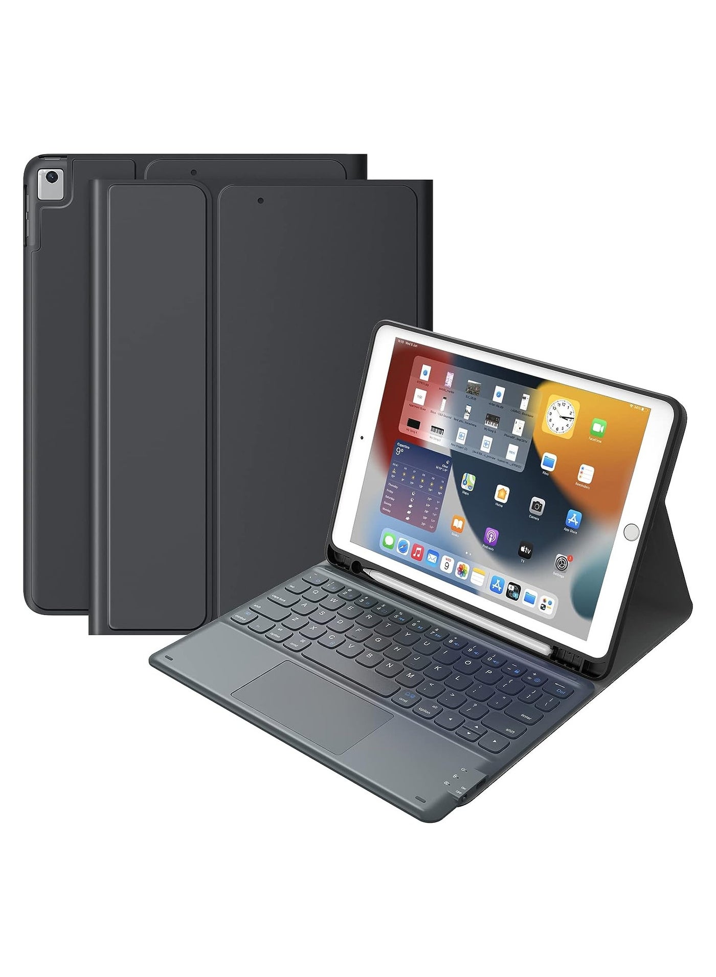 ELTERAZONE iPad Keyboard 9th Generation, Keyboard for iPad 8th Generation/7th Gen 10.2 Inch, Smart Trackpad, Wireless with Pencil Holder, Flip Stand Keyboard Case for iPad 9th/8th/7th Gen 10.2”, Black