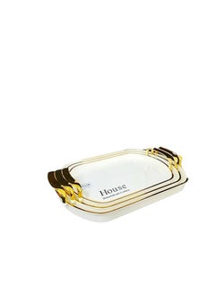 Generic Elegant 3 Piece Rectangular Melamine Serving Tray Set with Gold Handles  - Image 1
