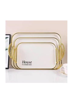 Generic Elegant 3 Piece Rectangular Melamine Serving Tray Set with Gold Handles  - Image 2