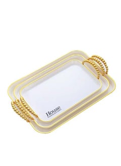 Generic Elegant 3 Piece Rectangular Melamine Serving Tray Set with Gold Handles  - Image 3