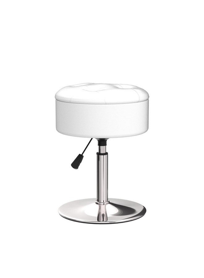 LUE BONA Adjustable Vanity Stool, Round Leather Storage Vanity Chair for Makeup Room, LUE BONA Tufted Swivel Makeup Chair Makeup Stool Ottoman for Bathroom, Living Room(White)  - Image 4