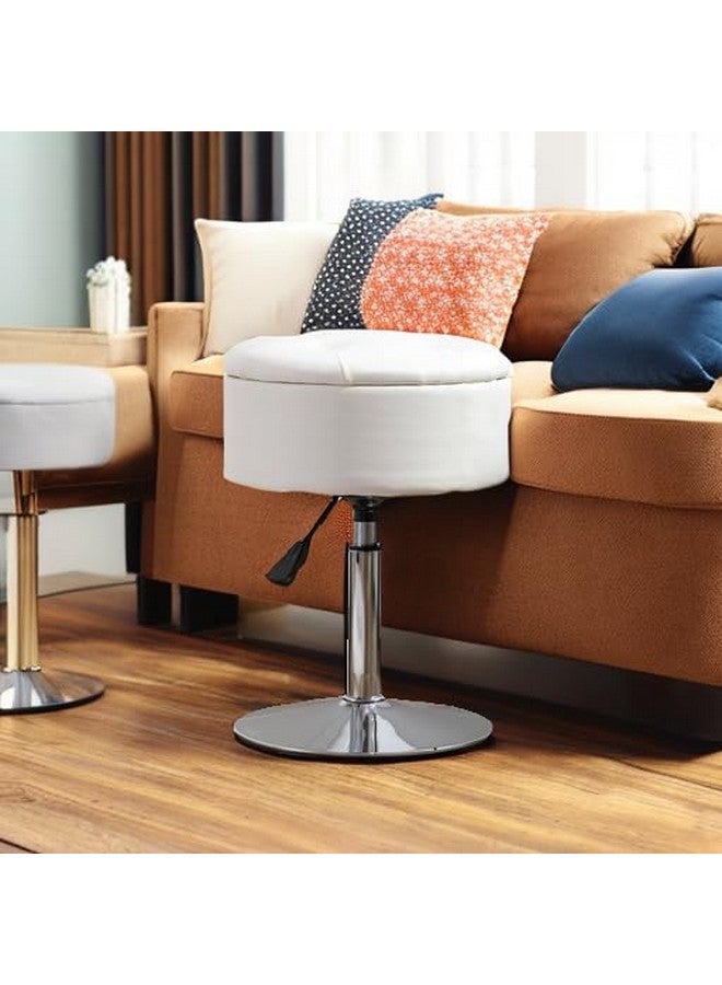 LUE BONA Adjustable Vanity Stool, Round Leather Storage Vanity Chair for Makeup Room, LUE BONA Tufted Swivel Makeup Chair Makeup Stool Ottoman for Bathroom, Living Room(White)  - Image 5