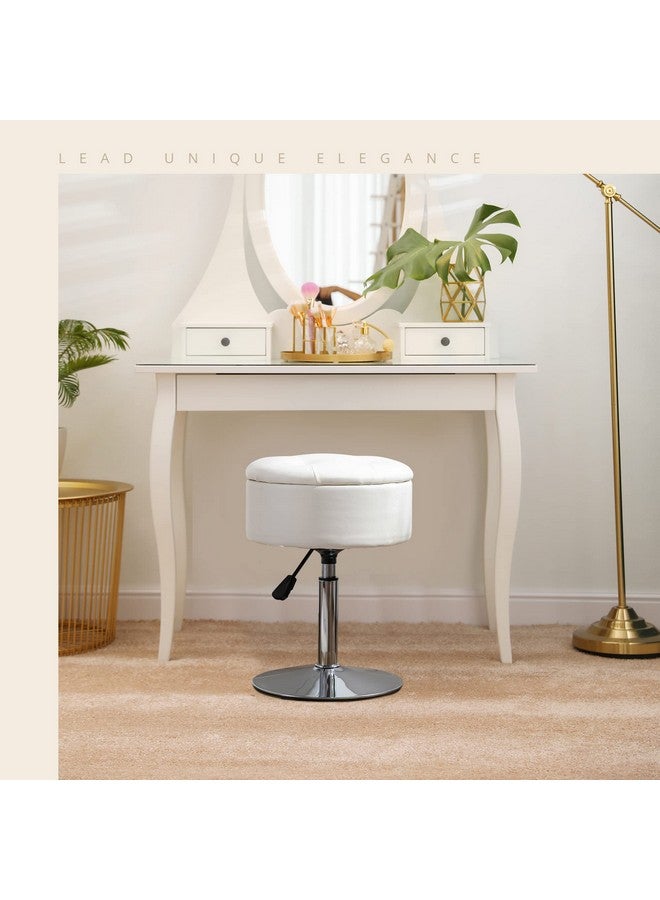 LUE BONA Adjustable Vanity Stool, Round Leather Storage Vanity Chair for Makeup Room, LUE BONA Tufted Swivel Makeup Chair Makeup Stool Ottoman for Bathroom, Living Room(White)  - Image 2