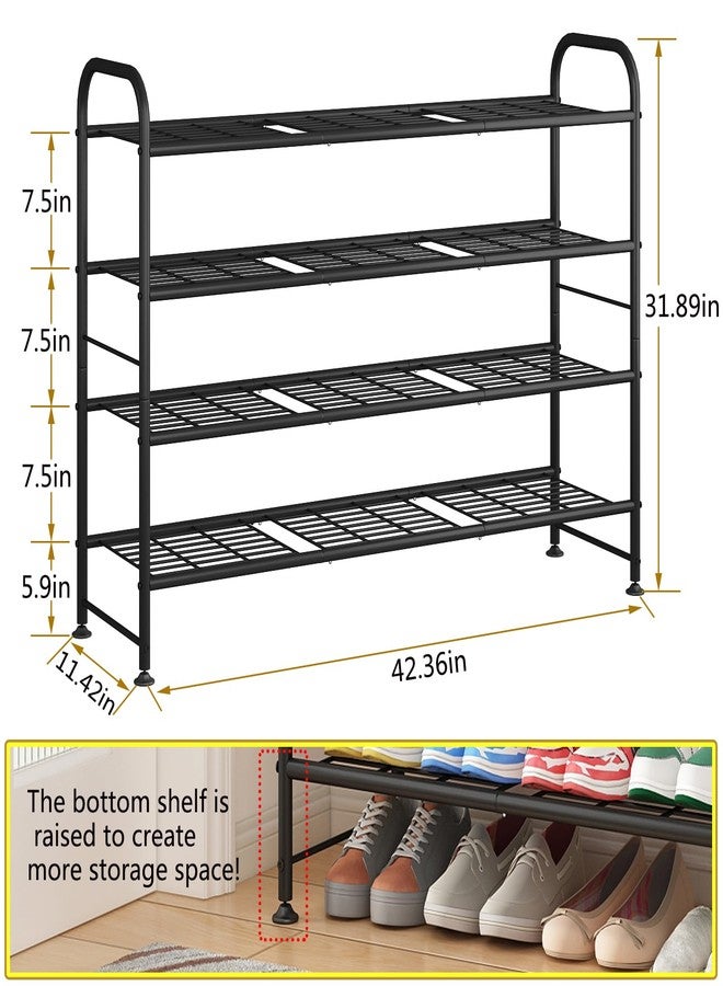 LINZINAR Shoe Rack Long 4 Tier Shoe Storage Organizer Metal Wide Shoe Shelf for Closet Entryway Bedroom 24 Paris Large Capacity, Gold Black - Image 4
