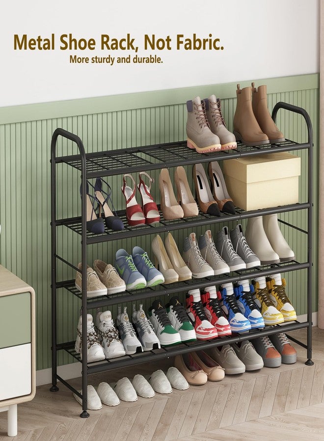 LINZINAR Shoe Rack Long 4 Tier Shoe Storage Organizer Metal Wide Shoe Shelf for Closet Entryway Bedroom 24 Paris Large Capacity, Gold Black - Image 5