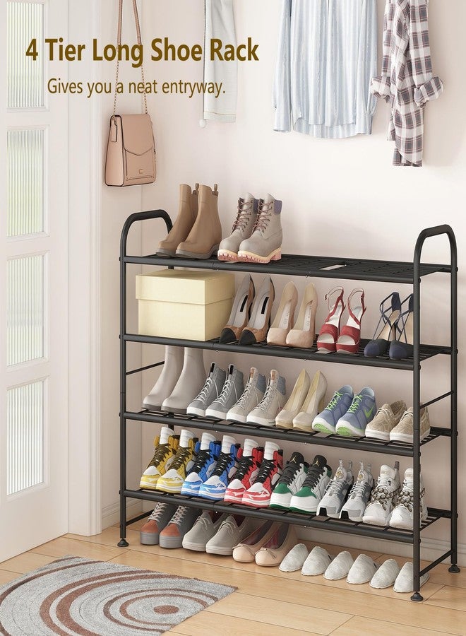 LINZINAR Shoe Rack Long 4 Tier Shoe Storage Organizer Metal Wide Shoe Shelf for Closet Entryway Bedroom 24 Paris Large Capacity, Gold Black - Image 2