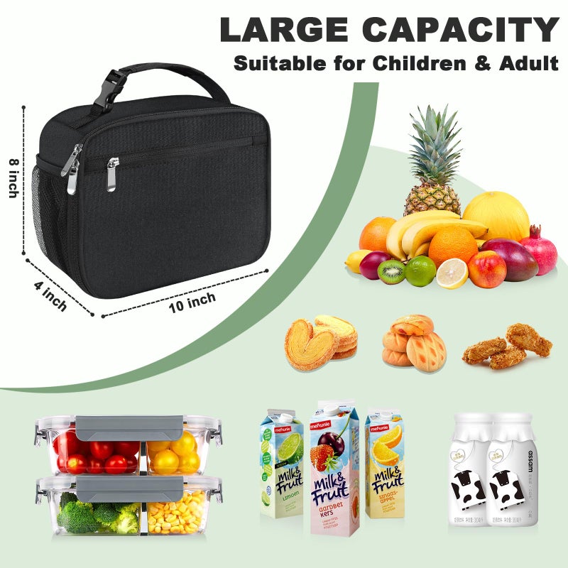 Femuar Kids Lunch Box for Boys Girls Lunch Bag Insulated Durable Lunchbox Children Lunch Tote Bag for School Black - Image 2