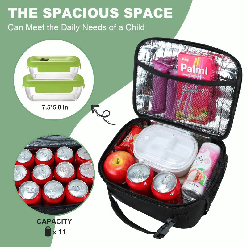 Femuar Kids Lunch Box for Boys Girls Lunch Bag Insulated Durable Lunchbox Children Lunch Tote Bag for School Black - Image 3