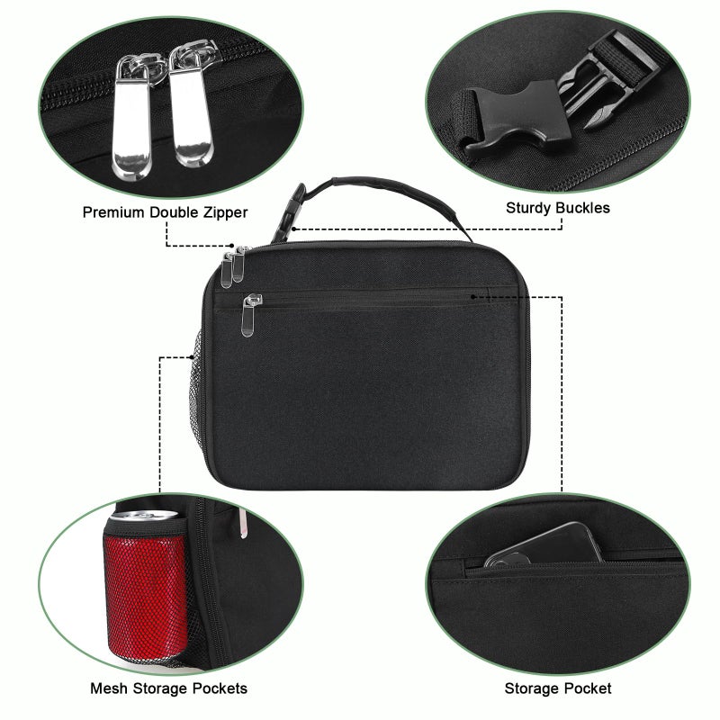 Femuar Kids Lunch Box for Boys Girls Lunch Bag Insulated Durable Lunchbox Children Lunch Tote Bag for School Black - Image 4