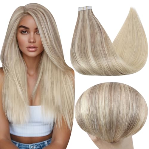 Full Shine Tape in Hair Extensions Human Hair 18 Inch Color 18 Fading to 22 and 60 Platinum Blonde Remy Human Hair Extensions Tape in 20 Pieces 50 Grams Adhesive Tape Extensions - Image 2