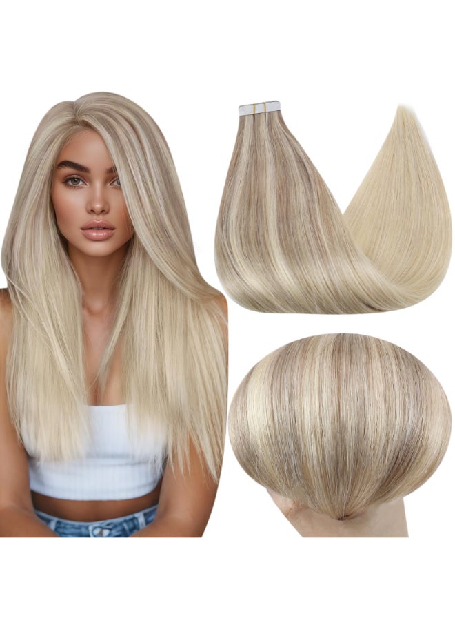 Full Shine Tape in Hair Extensions Human Hair 18 Inch Color 18 Fading to 22 and 60 Platinum Blonde Remy Human Hair Extensions Tape in 20 Pieces 50 Grams Adhesive Tape Extensions - Image 3