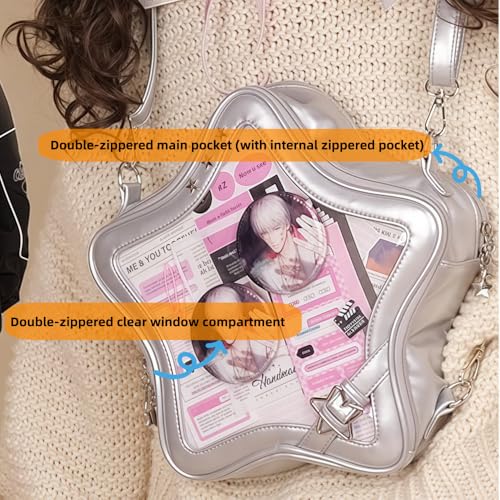 Vobomo Kawaii Ita Bag Backpack Star Pins Display Crossbody Bag with Insert Y2k Aesthetic Cute Handbag for Anime Comic Con (Silver) - Image 4