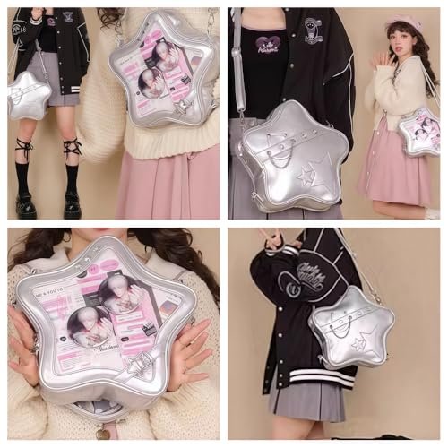 Vobomo Kawaii Ita Bag Backpack Star Pins Display Crossbody Bag with Insert Y2k Aesthetic Cute Handbag for Anime Comic Con (Silver) - Image 2