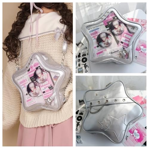 Vobomo Kawaii Ita Bag Backpack Star Pins Display Crossbody Bag with Insert Y2k Aesthetic Cute Handbag for Anime Comic Con (Silver) - Image 3