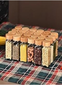 Generic 4 Glass Spice Jars with Wooden Lids - Airtight Storage Bottles for Easy Spice Identification - for Convenient Organization 