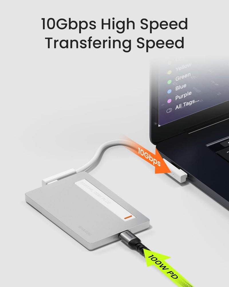 sharge USB C to USB C Cable, 10Gbps Data Transfer 240W Max, 90 Degree Type C Cable for Disk Plus, iPhone 17/16/16 Pro/16 Pro Max/15, MacBook Pro/Air, Galaxy S25/S24, Pixel 9, 7 Inches - Image 3