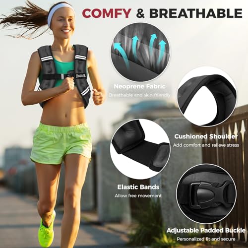 BAGAIL Weighted Vest, 5lbs/8lbs/10lbs/12lbs/15lbs/20lbs/25lbs/30lbs Weight Vest with Detachable Phone Pouch, Rucking Vest for Women, Men, Walking, Weight Loss, Training, Running - Image 2