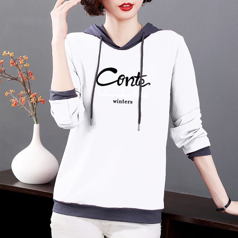 100% Pure Cotton Long-Sleeve T-Shirt For Women, Plus Size Women'S Clothing, 2024 Loose Hooded Versatile Top, Trendy Korean Style New Model - Image 1