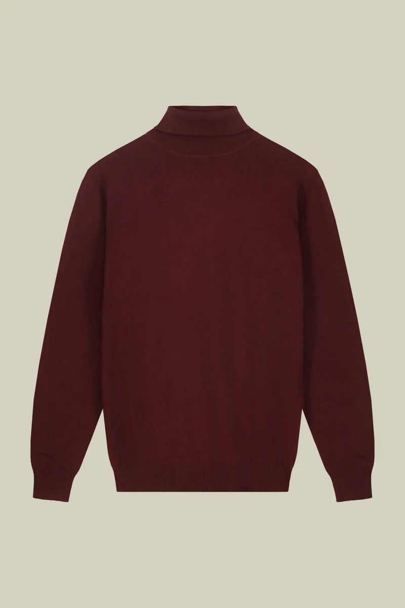 Doppelganger Men's regular fit high neck jumper in wool and cotton - Bordeaux