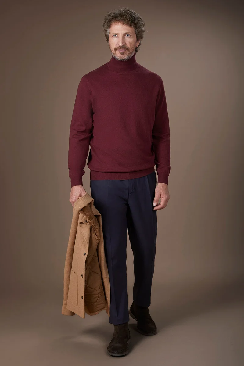 Doppelganger Red Men's regular fit high neck jumper in wool and cotton - Bordeaux for Men | Best Price UAE