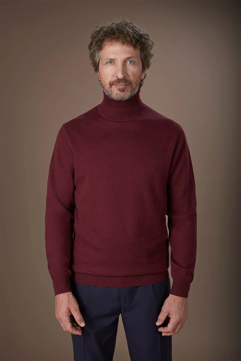 Doppelganger Men's regular fit high neck jumper in wool and cotton - Bordeaux