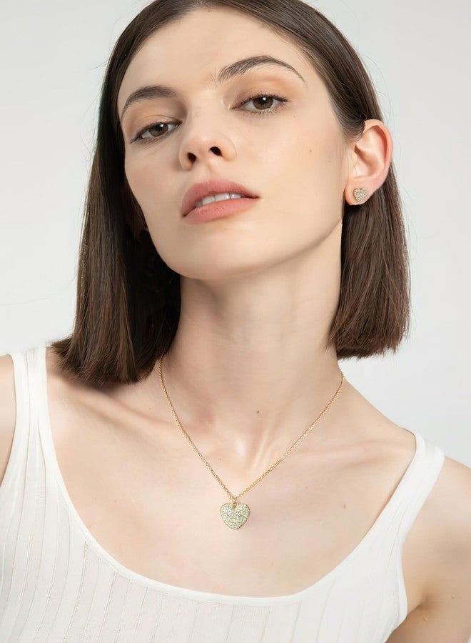 ليلي آند وايت قلادة ليلي آند وايت الذهبية على شكل قلب للنساء مع أقراط مرصعة على شكل قلب، قلادة ذهبية، طقم مجوهرات ذهبية للزفاف للنساء - Image 2