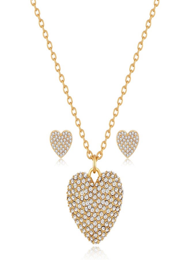 ليلي آند وايت قلادة ليلي آند وايت الذهبية على شكل قلب للنساء مع أقراط مرصعة على شكل قلب، قلادة ذهبية، طقم مجوهرات ذهبية للزفاف للنساء - Image 1