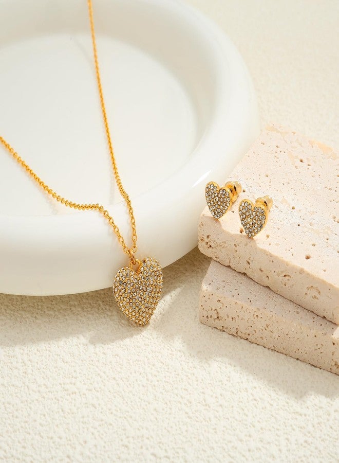ليلي آند وايت قلادة ليلي آند وايت الذهبية على شكل قلب للنساء مع أقراط مرصعة على شكل قلب، قلادة ذهبية، طقم مجوهرات ذهبية للزفاف للنساء - Image 5