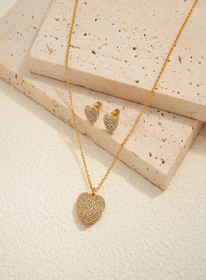 ليلي آند وايت قلادة ليلي آند وايت الذهبية على شكل قلب للنساء مع أقراط مرصعة على شكل قلب، قلادة ذهبية، طقم مجوهرات ذهبية للزفاف للنساء - Image 4