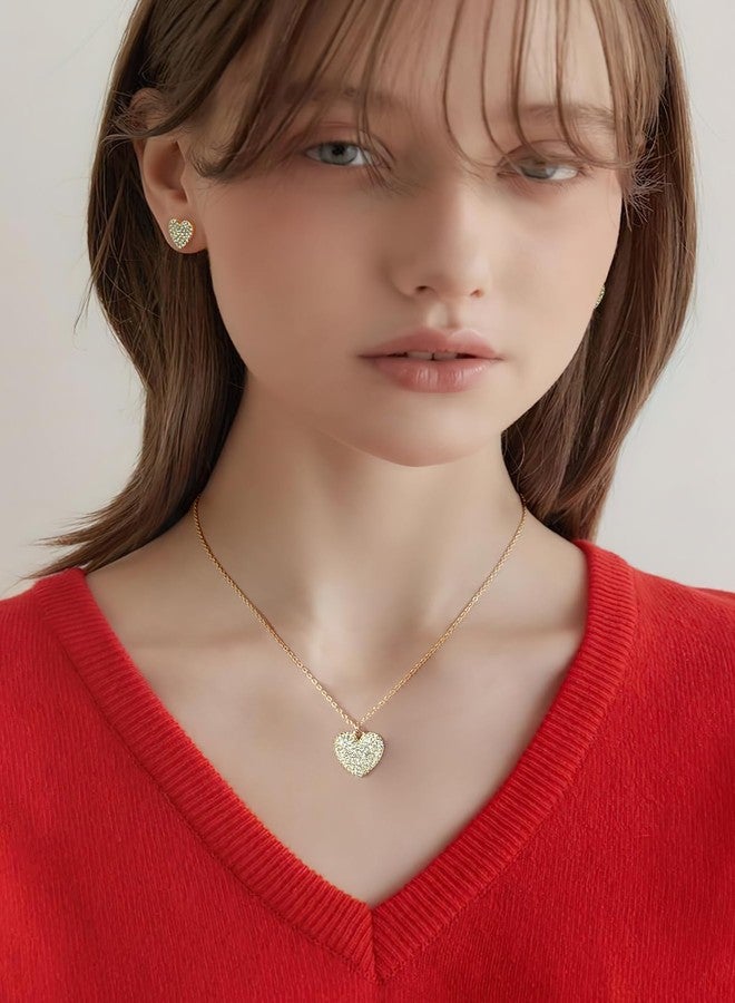 ليلي آند وايت قلادة ليلي آند وايت الذهبية على شكل قلب للنساء مع أقراط مرصعة على شكل قلب، قلادة ذهبية، طقم مجوهرات ذهبية للزفاف للنساء - Image 3