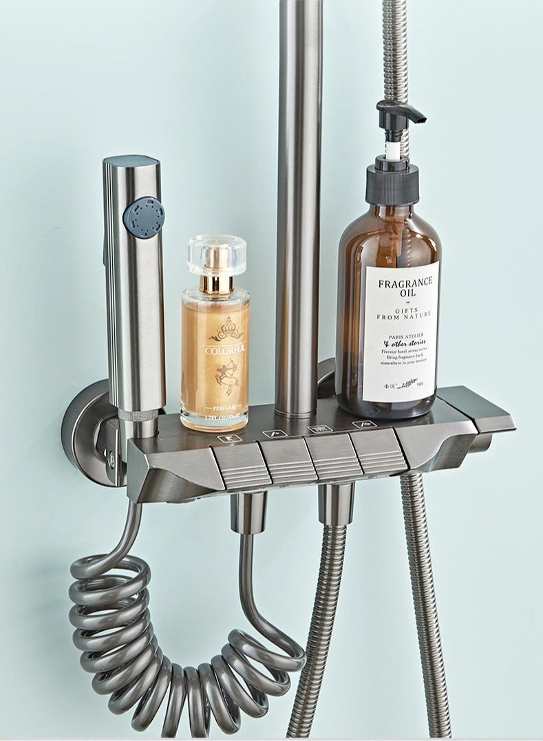 The shower head height can be adjusted arbitrarily to meet the bathing needs of different heights. The wide platform can be used to place bathing supplies, which in turn provides an extra storage sp  - Image 5
