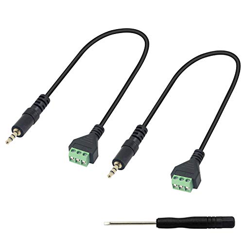 XMSJSIY 3.5mm Terminal Block Cable, 1/8 Inch TRS Stereo Solderless Screw Terminal Speaker Wire 3.5mm 3 pole Male to 3Pin Bolt Headphone Balum Patch Cord (2 Pack-32CM) - Image 1