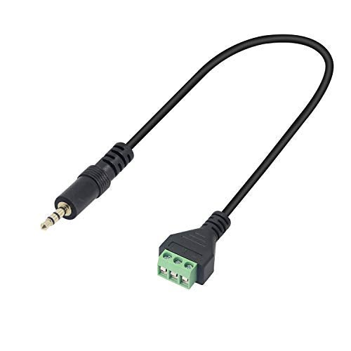 XMSJSIY 3.5mm Terminal Block Cable, 1/8 Inch TRS Stereo Solderless Screw Terminal Speaker Wire 3.5mm 3 pole Male to 3Pin Bolt Headphone Balum Patch Cord (2 Pack-32CM) - Image 2