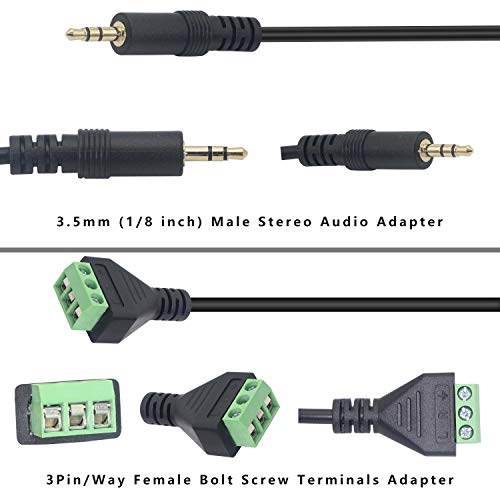 XMSJSIY 3.5mm Terminal Block Cable, 1/8 Inch TRS Stereo Solderless Screw Terminal Speaker Wire 3.5mm 3 pole Male to 3Pin Bolt Headphone Balum Patch Cord (2 Pack-32CM) - Image 4