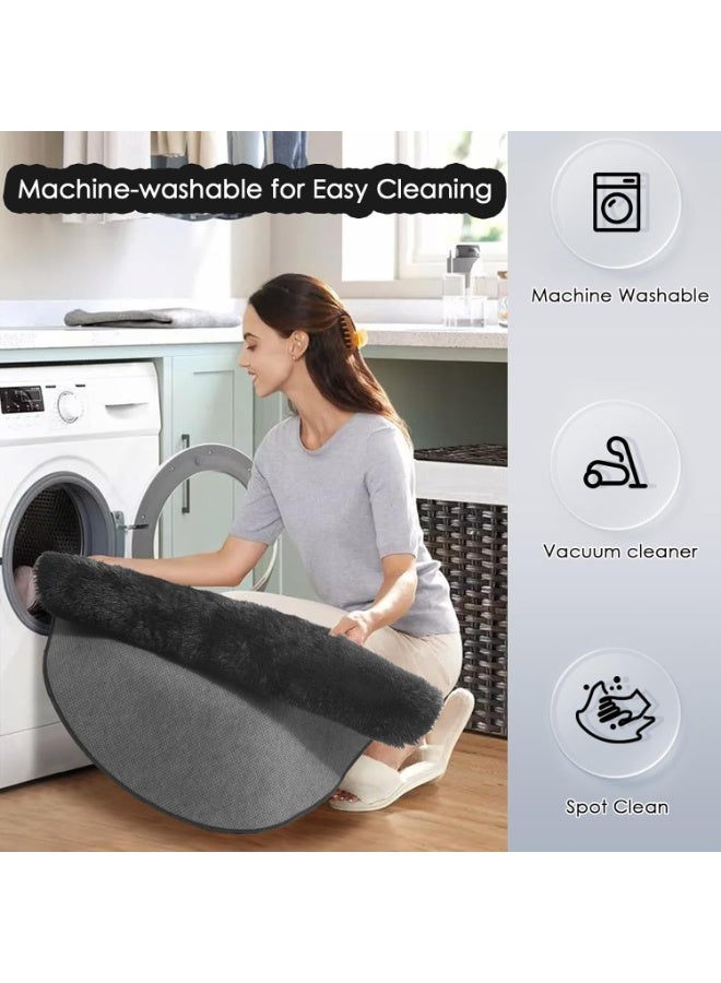 Soofam Black Round Fluffy Carpet - 4'X4' Circle Rug for Kids, Teen's & Baby's Room - Shaggy Plush Fuzzy Rug for Dorm & Nursery - Cute Decor - Image 3