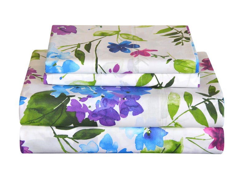 Pointehaven Bedding 4 Pieces Queen 100 Cotton Percale Sheets Printed Bed Sheet  Pillowcase Sets Soft Cotton Bed Sheets Set Fits Mattress 19 inches Deep Pocket Queen Prima - Image 1