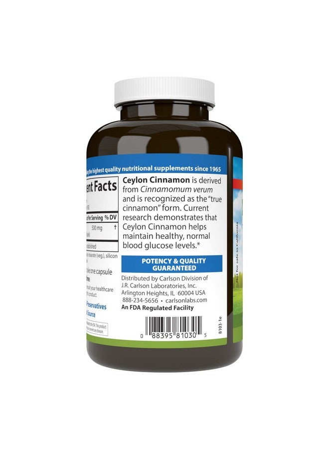 Carlson كارلسون - قرفة سيلان، مكملات القرفة، 500 ملغ، أقراص مستخلص القرفة، كبسولات قرفة سيلان، 180 كبسولة - Image 3