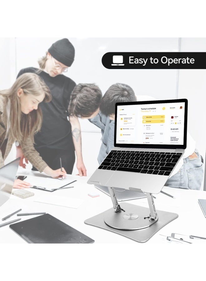 حامل لابتوب من الألومنيوم قابل للطي مع قاعدة دوارة 360 درجة، حامل مكتب مريح ومتوافق مع ماك بوك برو/أير حتى 16 إنش – فضي - Image 5